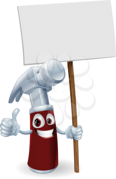 Illustration of a cartoon hammer man holding up a sign