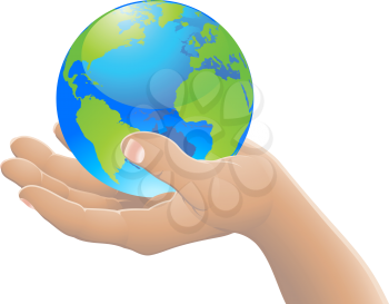 Hand holding the world globe. The world in your hand concept.
