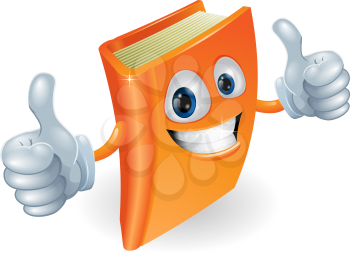 A happy book cartoon character mascot illustration giving a double thumbs up