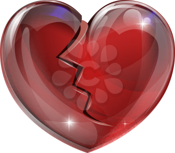 Illustration of a broken heart with a crack. Concept for heart disease or problems, being heartbroken, bereaved or unlucky in love. 