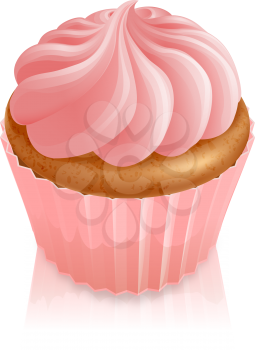 Illustration of pink fairy cake cupcake with icing