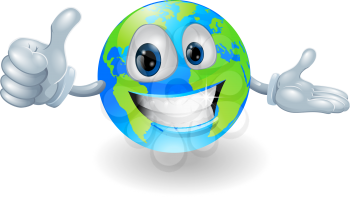 Illustration of a smiling happy globe character giving a thumbs up
