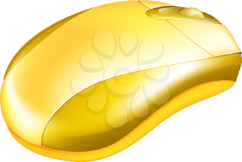 Illustration of a metallic gold computer mouse with wheel