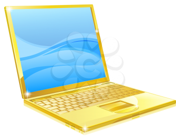 An illustration of a shiny golden laptop computer
