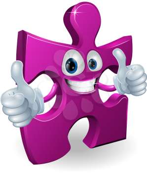 A jigsaw piece cartoon man smiling and giving a double thumbs up
