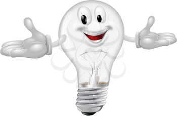 Illustration of a cute light bulb mascot smiling