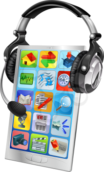 Cell phone support service concept. Cell phone wearing a headset