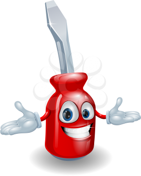 An illustration of a cartoon red slotted screwdriver man mascot
