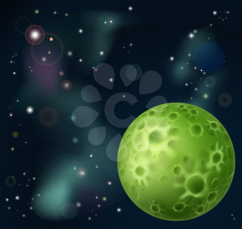 An outer space cartoon background with fantasy moon in the foreground
