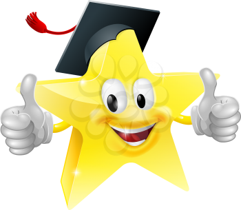 Cartoon star mascot with a graduate's mortarboard cap on giving a thumbs up