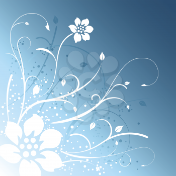 Royalty Free Clipart Image of a Floral Flourish on a Blue Background