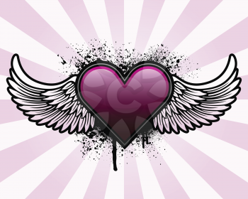 Royalty Free Clipart Image of a Grunge Heart With Wings