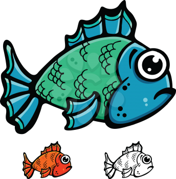 Blue and green fish cartoon illustration vector design