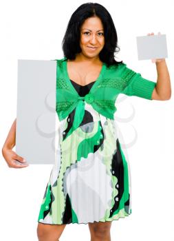 Royalty Free Photo of a Fashion Model Holding Blank Placards