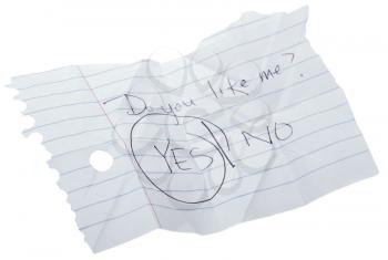 Royalty Free Photo of a Note that Reads Do You Like Me, yes or no 