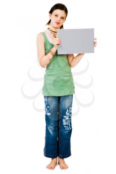 Royalty Free Photo of a Young Girl Holding a Blank Placard