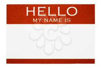 Blank name tag isolated over white