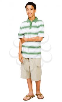 Happy teenage boy posing isolated over white