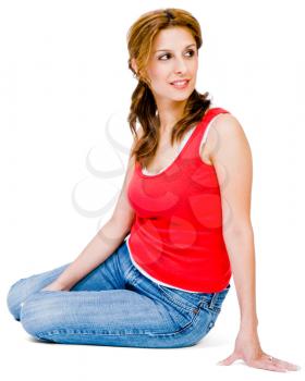 Mid adult woman posing and smiling isolated over white