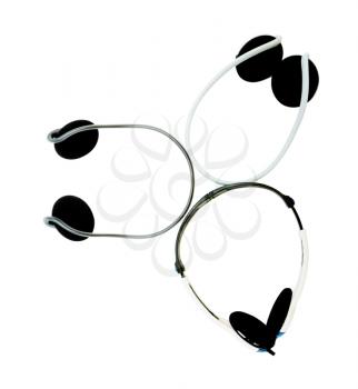 Assorted headphones isolated over white
