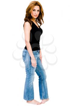 Woman posing and smiling isolated over white