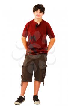 Caucasian boy posing and smiling isolated over white