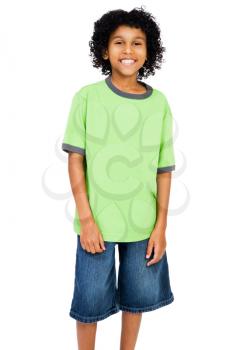 Boy standing and smiling isolated over white