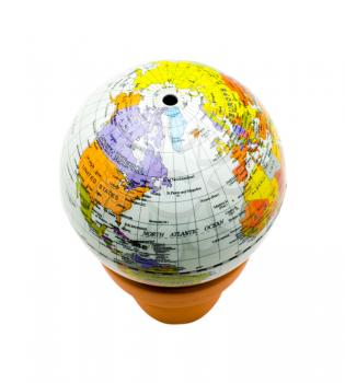 Pot with globe on it isolated over white