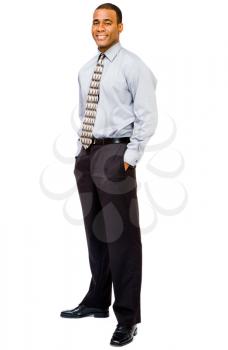 Portrait of a businessman posing and smiling isolated over white