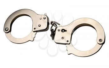 Shiny metallic handcuffs isolated over white