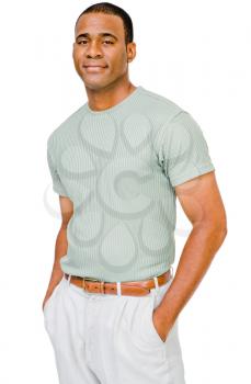 Handsome mid adult man posing and smiling isolated over white