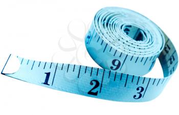 Blue color tape measure isolated over white