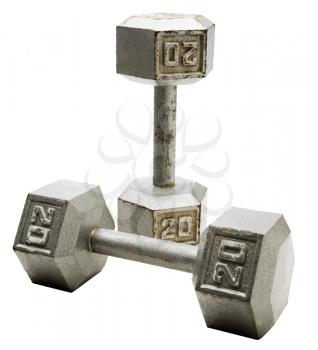 Close-up of a pair of dumbbell isolated over white
