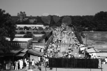 High angle view of market at roadside, Jama Masjid, Delhi, India