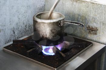 Pressure cooker on a stove