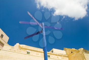 Low angle view of a directional sign, Valletta, Malta