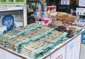 Food stall in a street market, New Delhi, India