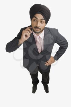 High angle view of a businessman thinking