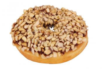 Close-up of a donut garnished with nuts