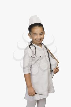 Girl dressed as a nurse and smiling