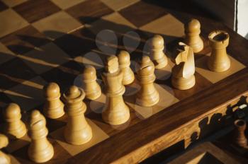 Chess pieces arranged on a chess board, Goa, India