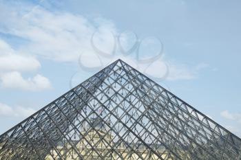 Low angle view of a pyramid, Louvre Pyramid, Musee du Louvre, Paris, France