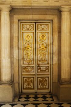 Carved door in the palace, Chateau de Versailles, Versailles, Paris, France