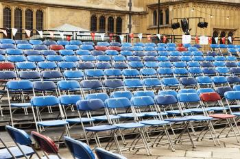 Rows of chairs in courtyard, Oxford University, Oxford, Oxfordshire, England