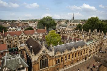 High angle view of university buildings, Oxford University, Oxford, Oxfordshire, England