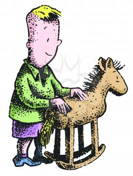 Royalty Free Clipart Image of a Boy With a Rocking Horse