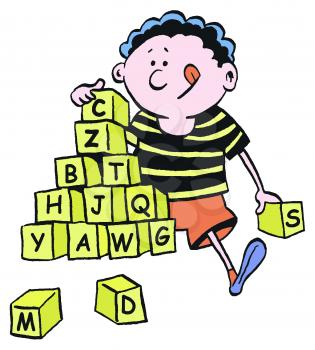 Royalty Free Clipart Image of a Child With Building Blocks