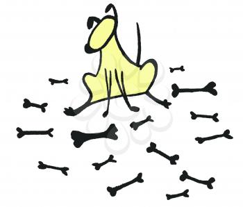 Royalty Free Clipart Image of a Dog With Bones