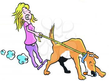 Royalty Free Clipart Image of a Girl Walking a Dog