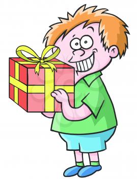 Royalty Free Clipart Image of a Boy With a Present